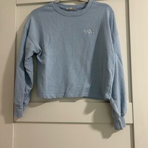 Pink Rose Light Blue Ribbed Crewneck Sweatshirt